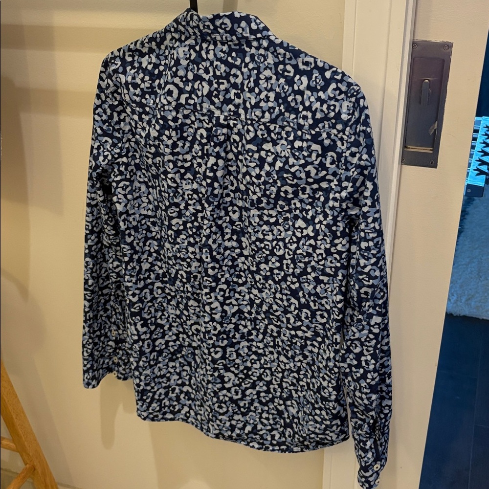 Talbots Navy and White Patterned Blouse - Picture 3 of 3